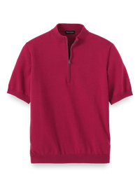 Supima Cotton Zip Mock Neck Sweater - Barberry