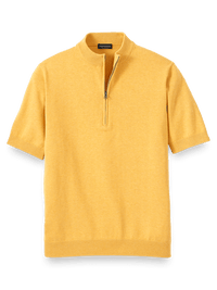 Supima Cotton Zip Mock Neck Sweater - Gold
