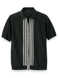 Cotton Full Zip Polo - Black