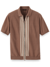 Cotton Full Zip Polo - Brown