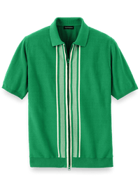 Cotton Full Zip Polo - Green