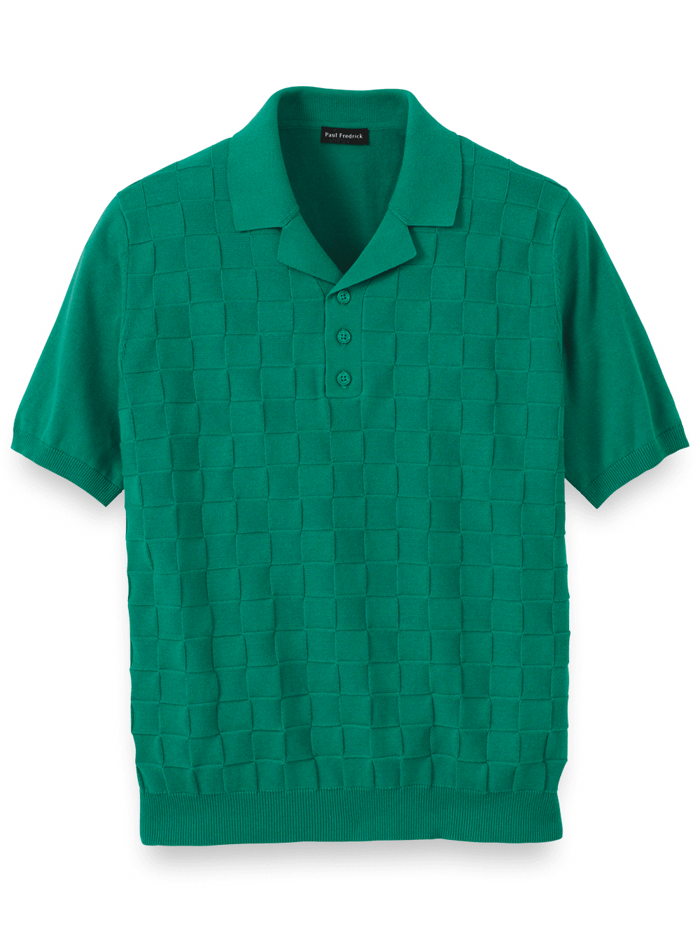 Product Image of Cotton Three Button Camp Collar Sweater-Green