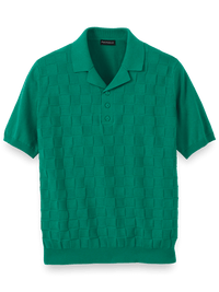 Cotton Three Button Camp Collar Sweater - Green