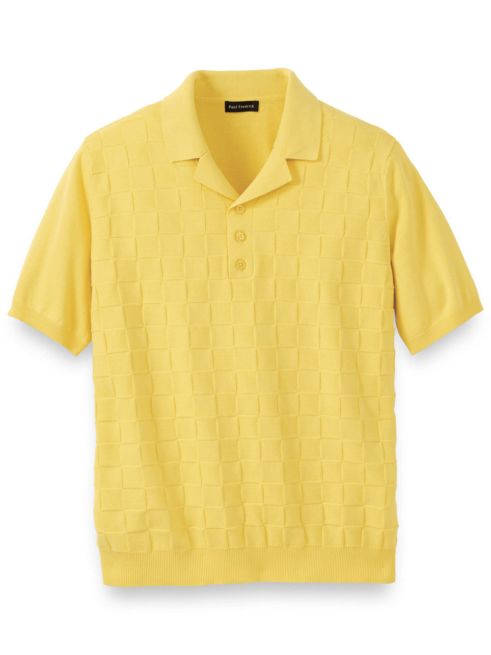 Product Image of Cotton Three Button Camp Collar Sweater-Yellow