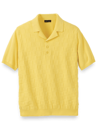 Cotton Three Button Camp Collar Sweater - Yellow
