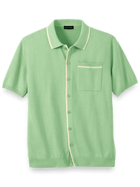 Cotton Button Front Polo - Light Green