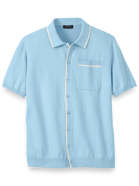 Cotton Button Front Polo - Sky Blue