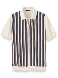 Cotton Full Zip Polo - Blue/brown