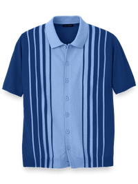 Cotton Button Front Polo - Blue