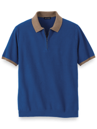 Cotton Quarter Zip Polo - Blue
