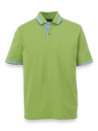 Mercerized Cotton Pique Three Button Polo - Green