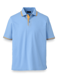 Mercerized Cotton Pique Three Button Polo - Light Blue