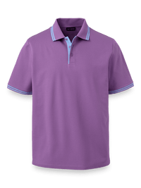 Mercerized Cotton Pique Three Button Polo - Berry