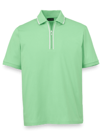 Mercerized Cotton Quarter Zip Polo - Light Green
