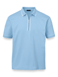 Mercerized Cotton Quarter Zip Polo - Ice Blue