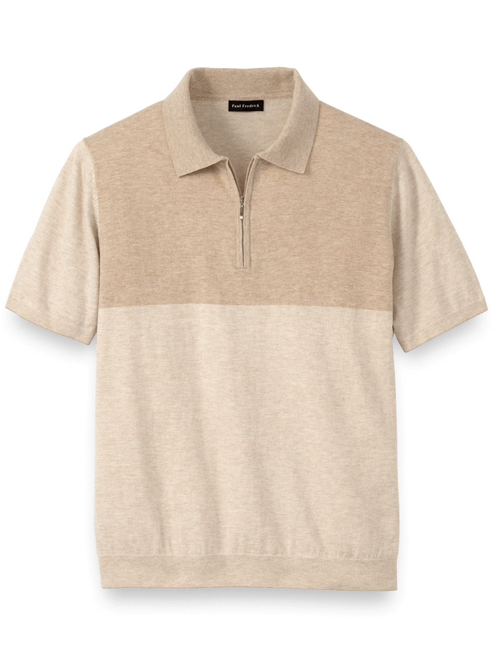 Product Image of Cotton Blend Quarter Zip Polo-Tan