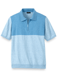 Cotton Blend Quarter Zip Polo - Blue