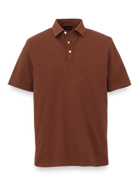 Cotton Blend Three Button Polo - Brown