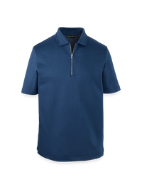 Lyocell Blend Quarter Zip Polo - Navy