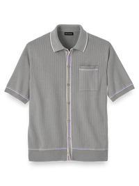 Cotton Button Front Polo - Grey