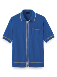 Cotton Button Front Polo - Cobalt