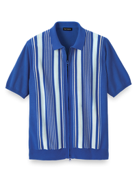 Cotton Full Zip Polo - Cobalt