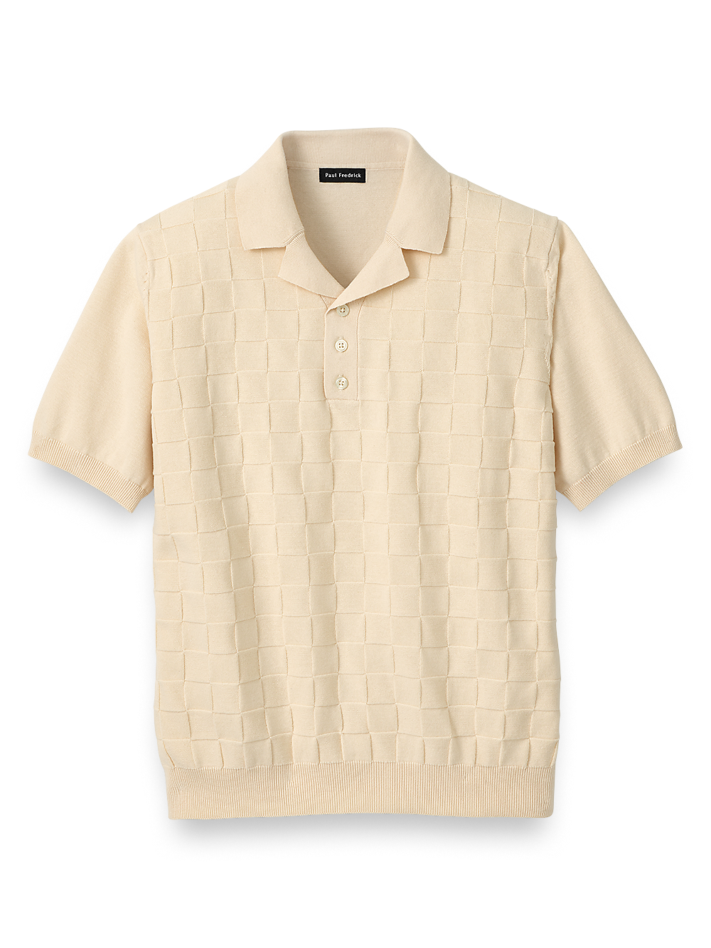 Product Image of Cotton Three Button Camp Collar Sweater-Ivory