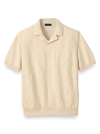 Cotton Three Button Camp Collar Sweater - Ivory