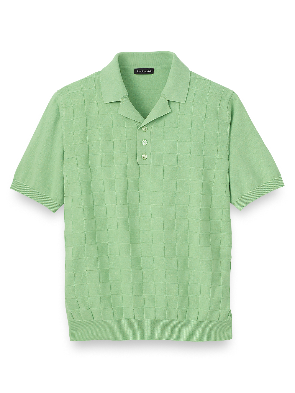 Product Image of Cotton Three Button Camp Collar Sweater-Green