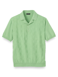 Cotton Three Button Camp Collar Sweater - Green