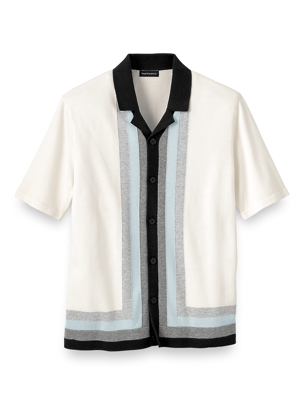 Product Image of Cotton Button Front Camp Collar Sweater-White/Black
