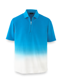 Linen Blend Zip Polo - Cobalt