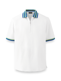 Linen Blend Zip Polo - White