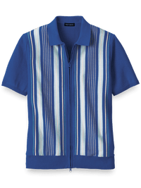 Cotton Full Zip Polo - Cobalt