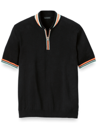 Cotton Quarter Zip Crew Neck Sweater - Black