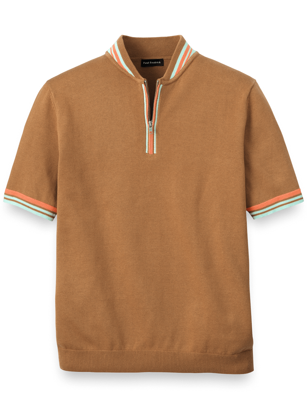 Product Image of Cotton Quarter Zip Crew Neck Sweater-Brown