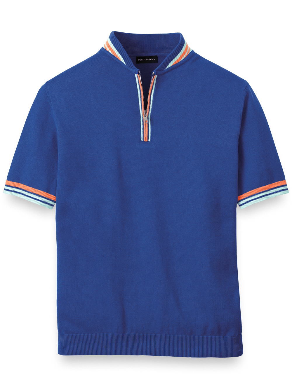 Product Image of Cotton Quarter Zip Crew Neck Sweater-Blue