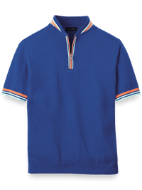 Cotton Quarter Zip Crew Neck Sweater - Blue