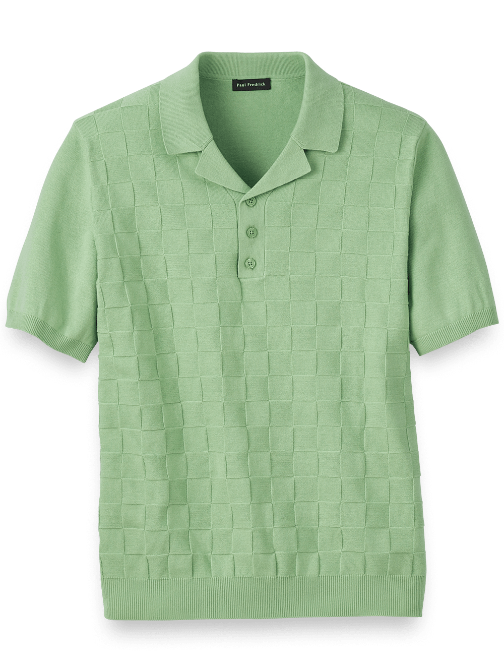 Product Image of Cotton Three Button Camp Collar Sweater-Green
