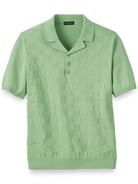 Cotton Three Button Camp Collar Sweater - Green