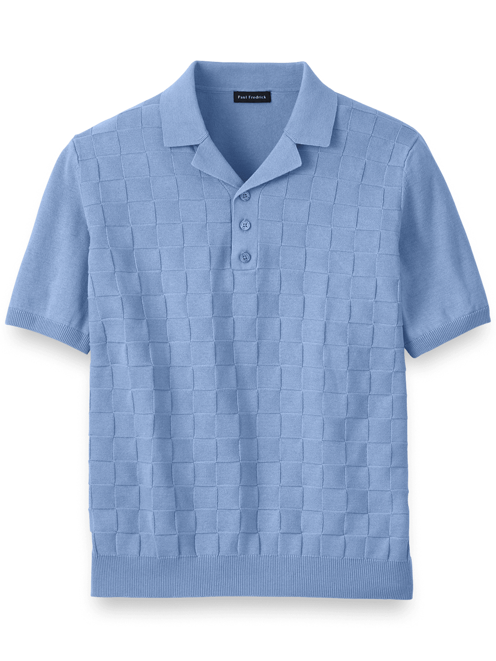 Product Image of Cotton Three Button Camp Collar Sweater-Blue