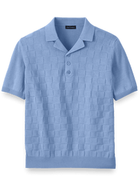 Cotton Three Button Camp Collar Sweater - Blue