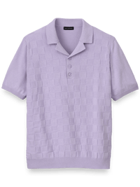 Cotton Three Button Camp Collar Sweater - Lavender