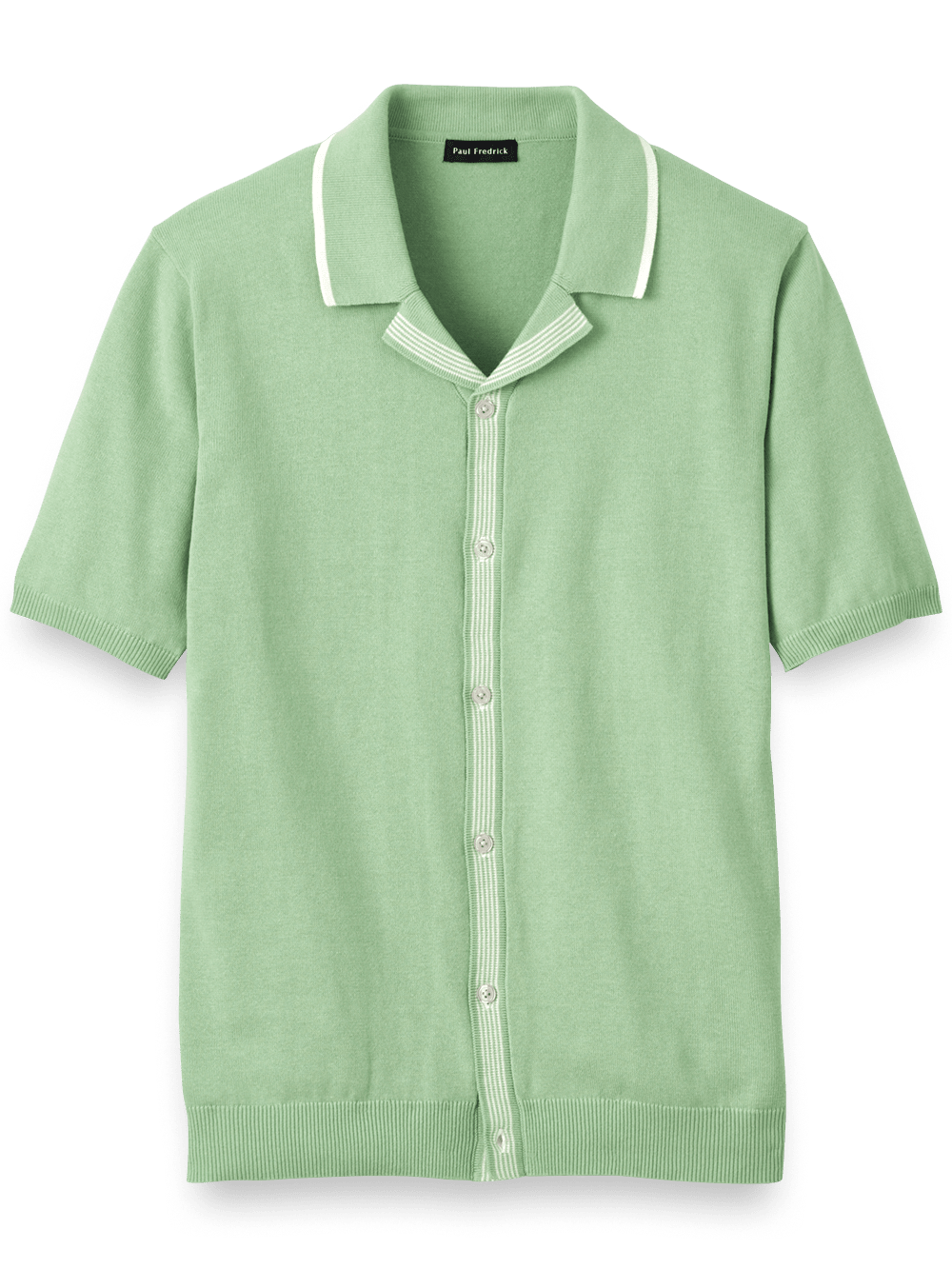 Product Image of Cotton Button Front Camp Collar Sweater-Green