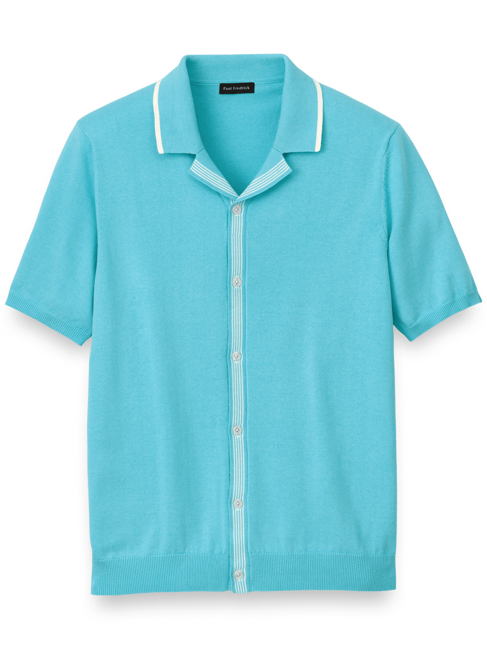 Product Image of Cotton Button Front Camp Collar Sweater-Aqua