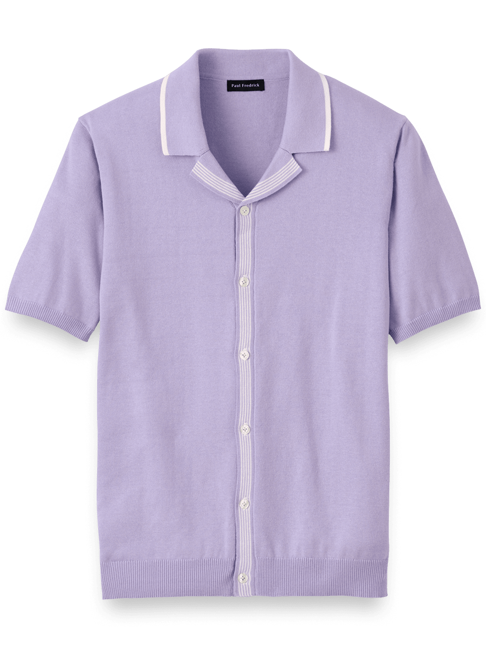 Product Image of Cotton Button Front Camp Collar Sweater-Lavender