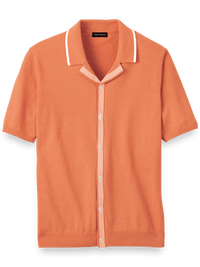 Cotton Button Front Camp Collar Sweater - Orange