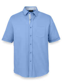 Cotton Button Front Polo - Light Blue