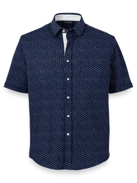 Cotton Button Front Polo - Navy/white