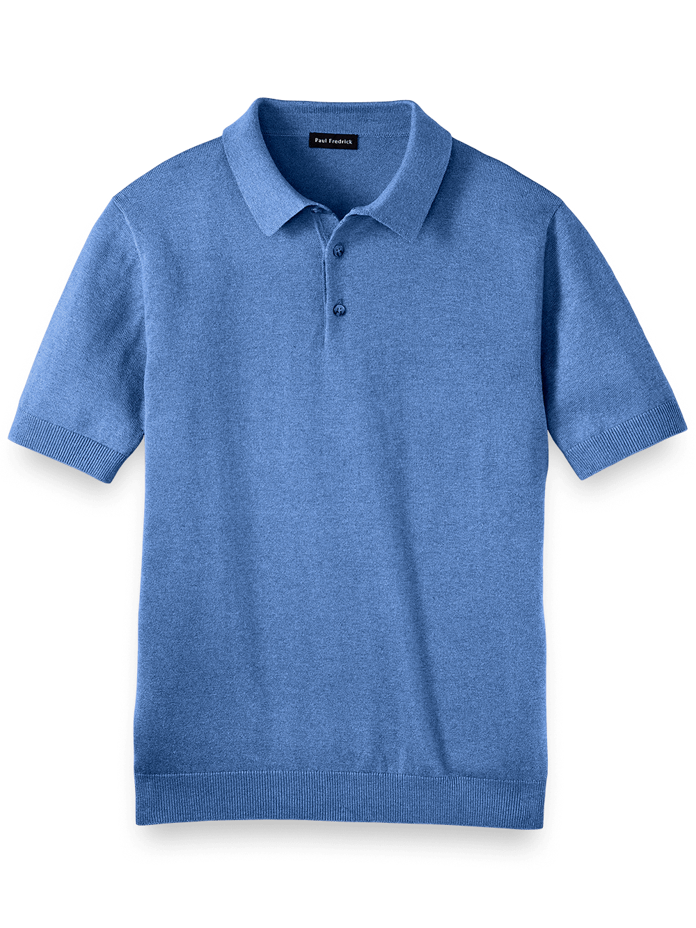Product Image of Silk Cotton And Cashmere Three Button Polo-Medium Blue
